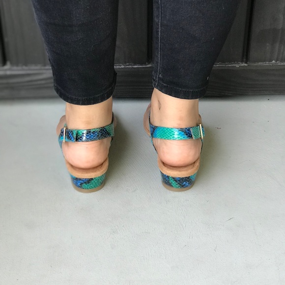 Snake Leather Metal Accent Kitten Wedge Sandal - Picture 4 of 8